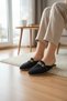 Women's Black Knitted Chain Detailed Closed-Front Slippers - Casual Stylish Knitwear Model - 4