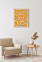 Natural Wood Framed Retro Floral Pattern Painting - Orange Pink |   Huhu2548 - Single Table Natural Wood Frame