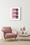 Natural Wood Framed Retro Movie Ticket Table - Pink Vintage Design |   Huhu2375 - Single Table Natural Wood Frame