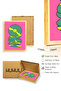 Natural Wood Framed Animal Patterned Painting - Green Yellow - Vibrant |   Huhu2026 - Single Table Natural Wood Frame - 3