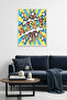 Natural Wood Framed Pop Art Style Painting - Yellow-Blue Retro Pattern |   Huhu2008 - Single Table Natural Wood Frame