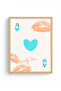 Natural Wood Framed Romantic Pop Art Painting - Heart and Lip Print Pattern |   Huhu2410 - Single Table Natural Wood Frame - 2