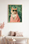 Natural Wooden Framed Tropical Patterned Painting - Green Animal |   Huhu1835 - Single Table Natural Wood Frame