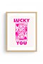 Natural Wood Framed Retro Pop Art Painting - Lucky You Heart Design |   Huhu2528 - Single Table Natural Wood Frame - 2