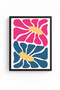 Black Wood Framed Retro Abstract Painting - Pink and Blue Floral Pattern |   Huhu2536 - Single Table Black Frame - 2