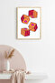 Natural Wood Framed Retro Painting - Geometric Pattern Pop Art with Hearts |   Huhu2357 - Single Table Natural Wood Frame