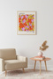 Natural Wood Framed Retro Floral Painting - Pop Art Patterned |   Huhu2767 - Single Table Natural Wood Frame