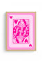Natural Wood Framed Pop Art Painting - Retro Pink Pattern |   Huhu2342 - 2