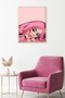 Natural Wood Framed Pop Art Portrait Painting - Pink Tones |   Huhu1819 - Single Table Natural Wood Frame