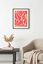 Black Wooden Framed Retro Abstract Painting - Organic Pink Tones |   Huhu2763 - Single Table Black Frame