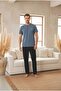 Short Sleeve Lapel Button Detailed Cotton Men's Pajama Set - 2
