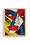 Natural Wood Framed Geometric Patterned Painting - Red Yellow Blue |   Huhu1750 - Single Table Natural Wood Frame - 2
