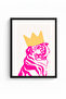 Black Wood Framed Retro Lion Portrait Painting - Crowned King Animal Art |   Huhu2235 - Single Table Black Frame - 2