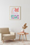 Natural Wood Framed Retro Floral Painting - Pastel Boho Floral Pattern |   Huhu2330