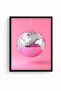 Black Wood Framed Retro Disco Geometric Painting - Shiny Sphere |   Huhu2547 - Single Table Black Frame - 2