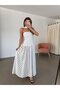 Strapless Polka Dot Dress with Scarf Detail - White - 4