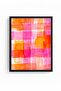 Black Wooden Framed Retro Painting - Orange Pink Abstract Plaid Pattern |   Huhu2699 - Single Table Black Frame - 2