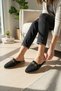 Women's Black Knitted Chain Detailed Closed-Front Slippers - Casual Stylish Knitwear Model - 3