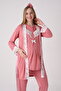 Guipure Detailed Maternity-Pregnancy Pajama Set with Dressing Gown, 3-Piece Set - 2