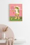 Natural Wood Framed Retro Painting - Sporty Frog Figure - Vibrant Tones |   Huhu2561 - Single Table Natural Wood Frame