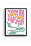 Black Wood Framed Retro Floral Art Print - Pink Tones & Botanical Pattern |   Huhu2793 - Single Table Black Frame - 2