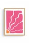 Natural Wood Framed Retro Abstract Painting - Coral Pink Tones |   Huhu2676 - Single Table Natural Wood Frame - 2