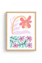 Natural Wood Framed Retro Floral Painting - Pastel Boho Floral Pattern |   Huhu2330 - 2