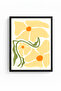 Black Wooden Framed Retro Floral Painting - Golden Yellow Botanical Pattern |   Huhu2656 - Single Table Black Frame - 2