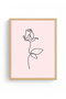 Natural Wood Framed Retro Line Patterned Rose Painting - Minimalist |   Huhu2350 - 2