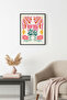 Black Wooden Framed Retro Floral Painting - Floral Pattern in Pink Tones |   Huhu2597 - Single Table Black Frame