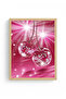 Natural Wood Framed Retro Disco Strawberry Painting - Pink Sparkle |   Huhu2440 - Single Table Natural Wood Frame - 2