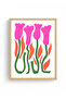 Natural Wood Framed Painting - Retro Floral Pattern - Pink Tones |   Huhu2661 - Single Table Natural Wood Frame - 2