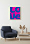 Natural Wood Framed Pop Art Love Painting - Retro Pink Blue |   Huhu2247 - Single Table Natural Wood Frame