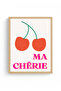 Natural Wood Framed Retro Cherry Ma Chérie Painting - Pink Tones |   Huhu2408 - Single Table Natural Wood Frame - 2