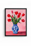Natural Wooden Framed Tulip Patterned Painting - Red Spring Theme |   Huhu1762 - 2