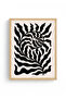 Natural Wood Framed Retro Abstract Leaf Pattern Painting - Black and White |   Huhu2206 - 2