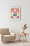 Natural Wood Framed Retro Floral Painting - Floral Pattern in Pink Tones |   Huhu2597 - Single Table Natural Wood Frame