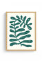 Natural Wood Framed Retro Leaf Art Print - Vibrant Botanical Green Pattern |   Huhu2617 - 2