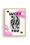 Natural Wood Framed Retro Pop Art Painting - Lucky Playing Card |   Huhu2545 - Single Table Natural Wood Frame - 2