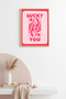 Natural Wood Framed Retro Pop Art Painting - Lucky You Woman Illustration |   Huhu2681 - Single Table Natural Wood Frame