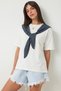 Contrast Scarf Detailed Knitted T-Shirt Lcr0120 White - 2