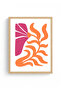 Natural Wood Framed Retro Abstract Painting - Vibrant Botanical Leaf Pattern |   Huhu2665 - 2