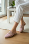 Women's Dusty Rose Knitted Buckle Detailed Closed-Front Slippers - Casual Stylish Knitwear Model - 2