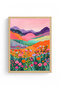 Natural Wood Framed Flower Patterned Painting - Vibrant Landscape |   Huhu1927 - Single Panel Natural Wood Frame - 2