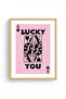 Natural Wood Framed Retro Graphic Painting - Pop Art Art Print with Fortune Telling Figure |   Huhu2377 - Single Table Natural Wood Frame - 2