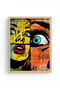 Natural Wood Framed Abstract Pop Art Patterned Painting - Yellow-Blue |   Huhu1787 - 2