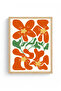 Natural Wooden Framed Retro Painting - Orange Floral Pattern |   Huhu2370 - Single Table Natural Wood Frame - 2