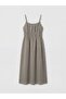 Lcwaikiki Classic Brown Square Neck Plaid Rope Strap Dress - 5