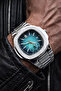 Silver Color Blue Dial Steel Band Men's Wristwatch