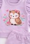 Pastel Owl Printed Baby Girl Set 100% Cotton Seasonal Ruffle Sleeve Outfit Set - 2